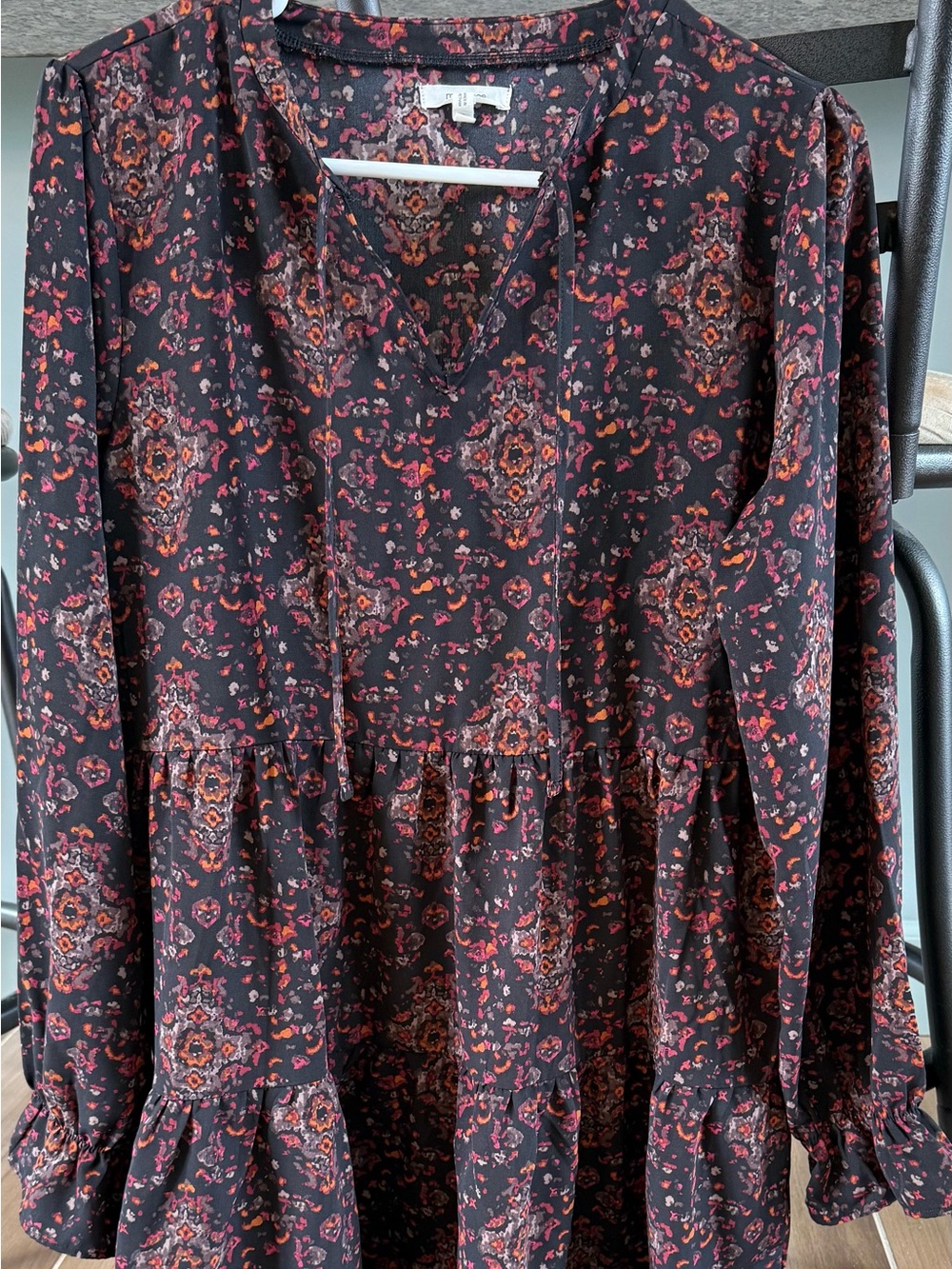 Maurices Black Floral Print Dress with Pink and Orange Accents